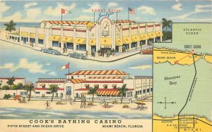 Postcard Florida Miami Beach Cook's Bathing Casino autos 1940s Teich 23-8627