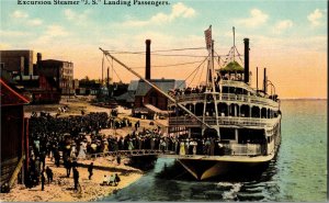 Excursion Ship J.S. Landing Passengers Mississippi River Vintage Postcard D70