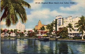 Indian Creek Tropical Scenery Downtown Miami Beach Florida Linen Postcard 