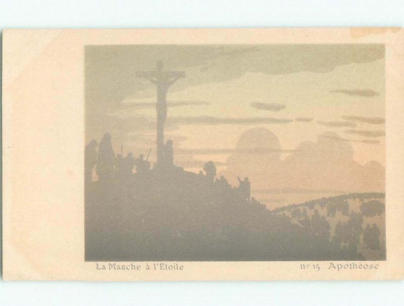 Pre-1907 RELIGIOUS VIEW JESUS ON THE CROSS SILHOUETTE i5349