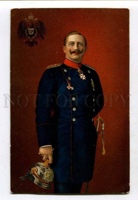 415368 WWI Germany coat of arms PROPAGANDA Kaiser Wilhelm II Old litho postcard