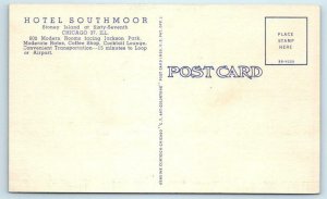 CHICAGO, Illinois IL ~ Roadside HOTEL SOUTHMOOR ca 1940s Linen Postcard