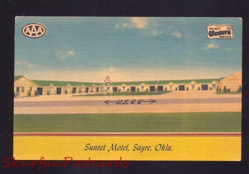 SAYRE OKLAHOMA ROUTE 66 SUNSET MOTEL VINTAGE LINEN ADVERTISING POSTCARD OKLA.