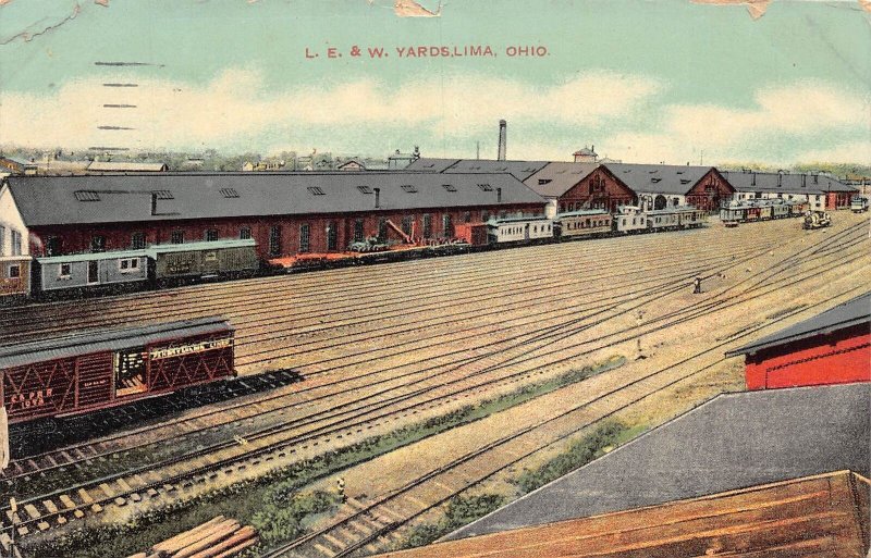J72/ Lima Ohio Postcard c1910 LE&W Railroad Yards Trains Shops  318