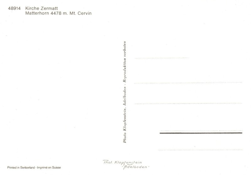 Kirche Zermatt Matterhorn Mount Cervin Castle Zermatt Switzerland Postcard