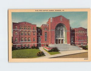 Postcard First Baptist Church, Roanoke, Virginia