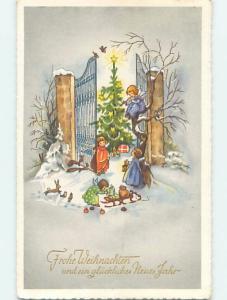 1958 foreign ANGELS AND FOREST CREATURES GATHER AT CHRISTMAS TREE HL8966
