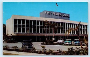 ST. PETERSBURG, Florida FL~ FIRST FEDERAL SAVINGS 1950s Cars 49th St. N Postcard