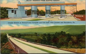 Vtg PA Pennsylvania Turnpike Entrance Toll Gate Carlisle & Harrisburg Postcard