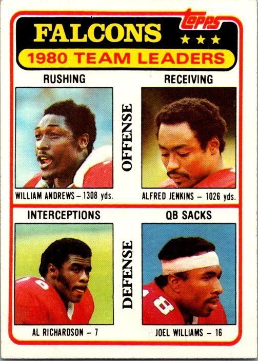 1981 Topps Football Card '81 Falcons Leaders Andrews Jenkins Richardson ...