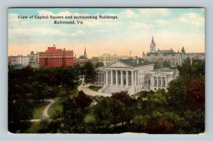 Richmond VA, State Capitol Square, Park, City Hall, Vintage Virginia Postcard