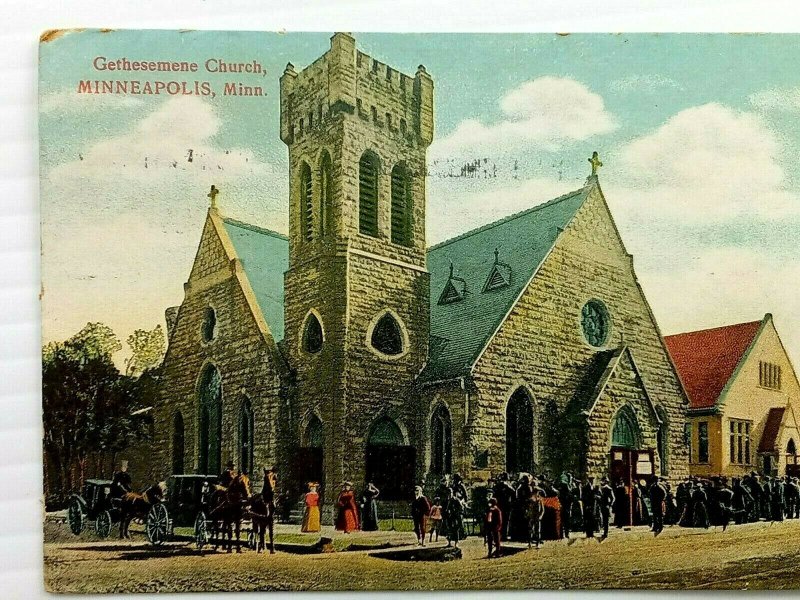Vintage Postcard 1910 Gethesemene Church Minneapolis MN Horse & Carriage