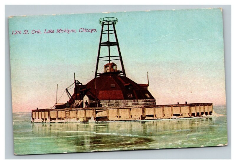 Vintage 1900's Colorized Photo Postcard 12th St. Crib Lake Michigan Chicago IL