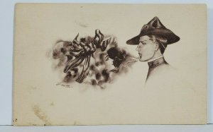 Soldier Envisions of Woman in Smoke from Cigarette EB Scolfield Postcard N4