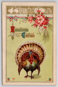 Thanksgiving Greetings Large Turkey Postcard L22