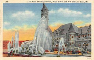 ST LOUIS, Missouri~MO  ALOE PLAZA FOUNTAIN~Union Railroad Station~Depot Postcard