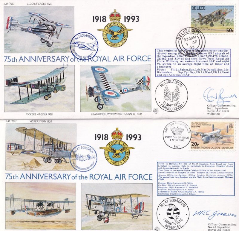 1st 47 Squadron Royal Air Force 75th Anniversary Of The 2x Pilot Signed FDC