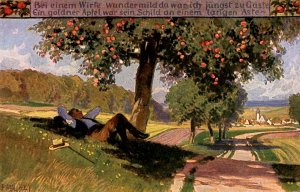 Germany - At One of the Inn's Wanderers.. - Man by apple tree- c1908