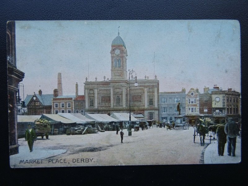 Derbyshire DERBY Market Place - Old Postcard by A.P. Co. 3223