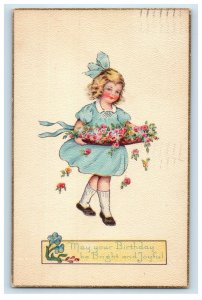 1922 Birthday Girl Dressed With Flowers New Britain CT Posted Vintage Postcard