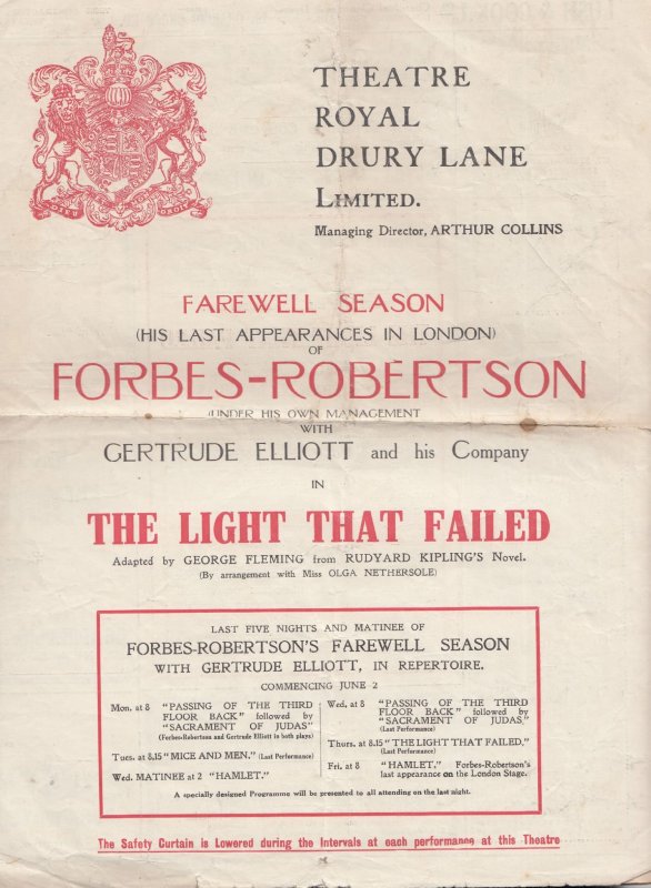 The Light That Failed Forbes Robertson Military Rudyard Kipling Theatre Progr...