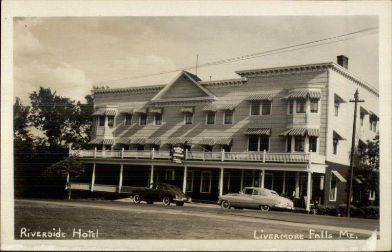 Livermore Falls ME Riverside Hotel & Cars c1950s-60s Real Photo Postcard