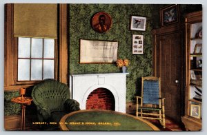 Galena Illinois~Gen US Grant Home~Library View~Poker Table~Vtg Linen Postcard
