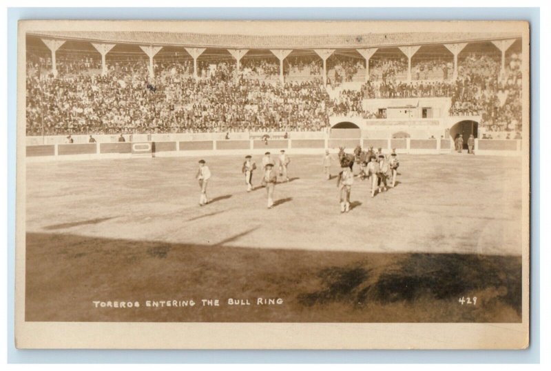 c1920's Toreros Entering Bull Ring Bull Fighting Cadiz Spain RPPC Photo Postcard 