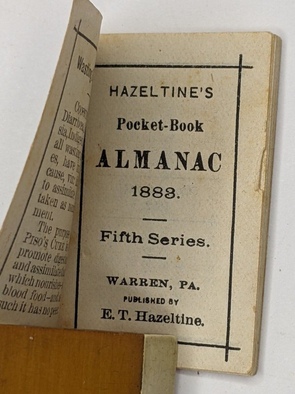 1880s Grantham, NH Hazeltine's Pocket Book Mini Almanac Advertising Kempton C44