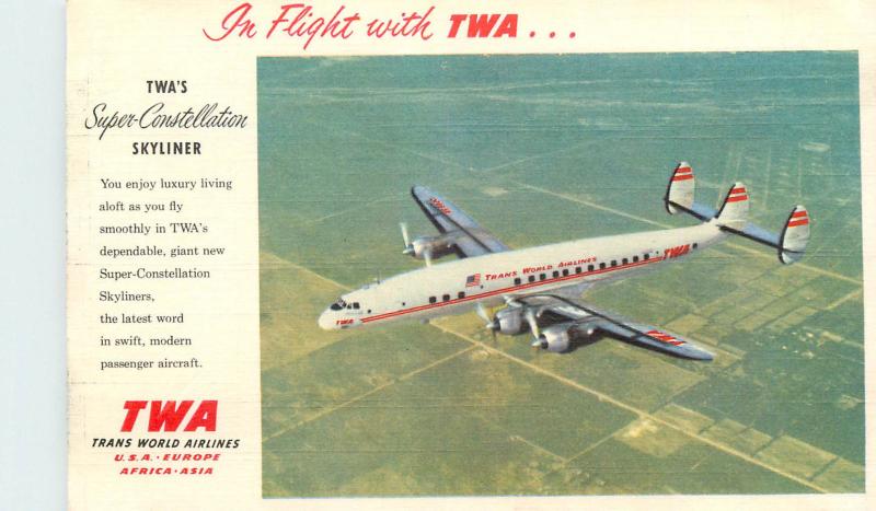 In Flight with TWA Trans World Airlines super constellation skyliner plane