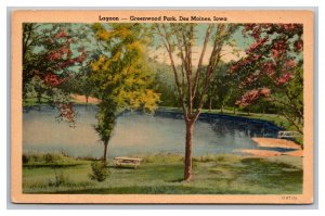 Des Moines Iowa Lagoon Greenwood Park Postcard c1958 Postmark