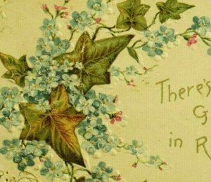 1880's Embossed Victorian Remembrance Card Paper Lace Ivy Forget-Me-Nots P194