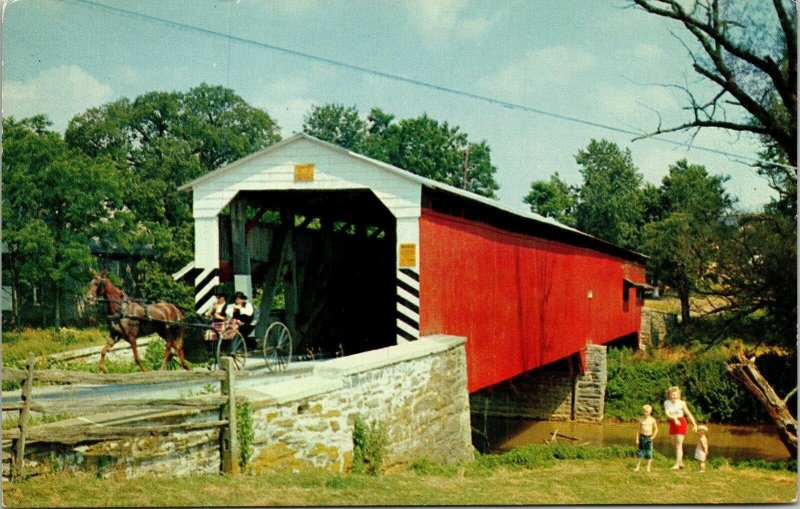 Greeting Dutch Country Old Covered Wooden Bridge Amish Horse Buggy VTG Postcard 