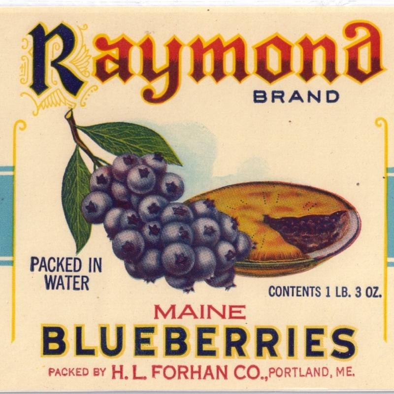 2 Raymond Maine Blueberries Can Labels Portland ME 1lb 3oz 1lb 4oz Embossed Gilt