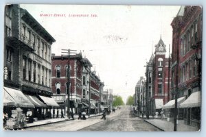 Logansport Indiana IN Postcard Market Street Buildings Road Stores 1909 Vintage