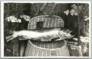 FISHING EXAGGERATED FISHERMAN'S DREAM ANTIQUE REAL PHOTO POSTCARD RPPC MORRIS PA