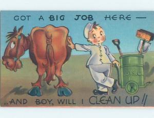 Linen comic BIG JOB HERE - BOY CLEANS UP AFTER HORSE HL3311