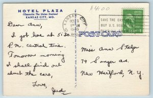 Postcard MO Kansas City Hotel Plaza Union Station Vintage Linen H22