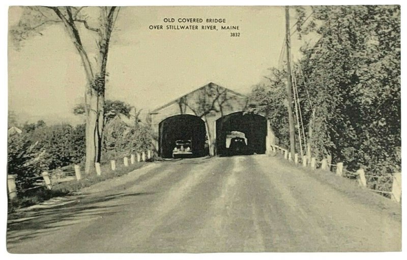 RPPC Old Covered Bridge Over Stillwater River, Old Town Maine 1940's 