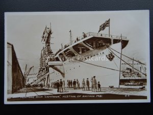 Festival Ship of Britain H.M.S CAMPANIA Aircraft Carrier WW2 c1951 Postcard