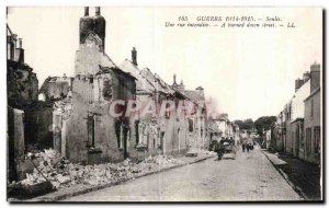 Old Postcard War Senlis A street A fire burned down Militaria