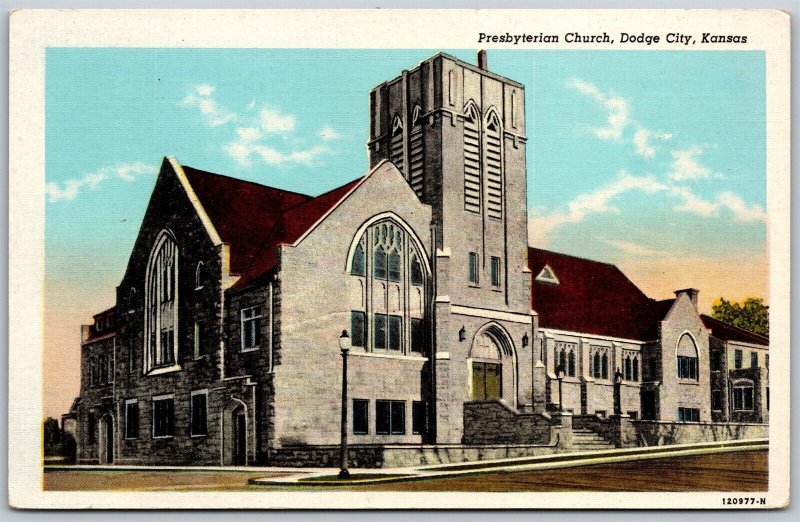 Vtg Dodge City Kansas KS Presbyterian Church 1930s View Unused Linen Postcard