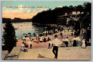 Crowded Children's Day At Delaware Park & Beach Buffalo New York NY Postcard