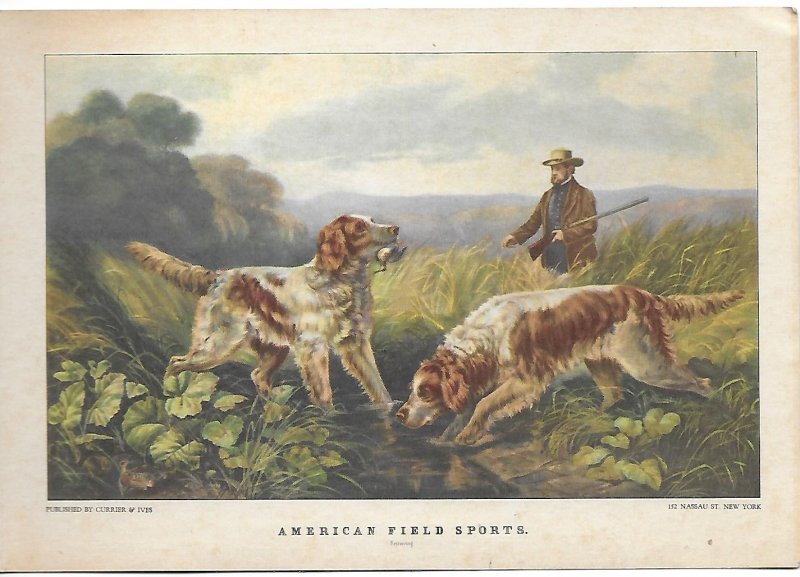 Published Currier & Ives American Field Sports Two Hunting Dog Prints  5 by 7 in