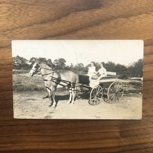 RARE - RPPC 2 WOMEN HORSE CARRIAGE - VINTAGE Oswego NY PC