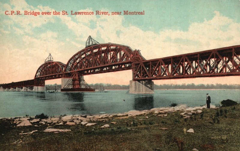 Vintage Postcard C.P.R. Bridge Over The St. Lawrence River Near Montreal Canada