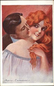 Lovers Romance Beautiful Woman Man Necking Mario Caradossi c1910 Postcard