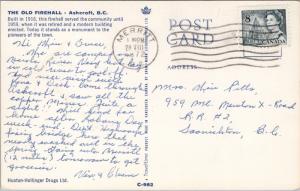 The Old Firehall Ashcroft BC c1972 Postcard D64