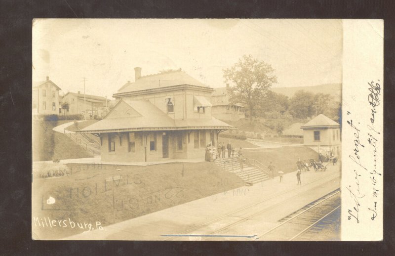 RPPC MILLERSBURG PENNSYLVANIA RAILROAD DEPOT TRAIN STATION REAL PHOTO POSTCARD