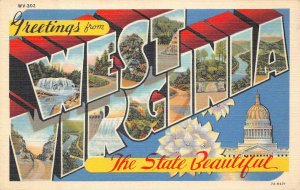 GREETINGS FROM WEST VIRGINIA LARGE LETTER POSTCARD (c. 1940s)!!!